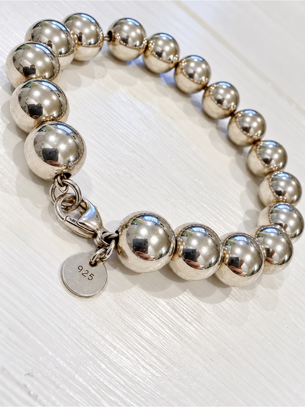 Sterling Silver 925 Beaded Bracelet - Polished Silver Ball Chain